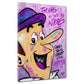 Lachende Comic Figur mit Hut im lila Pop Art Graffiti Stil Wandbild