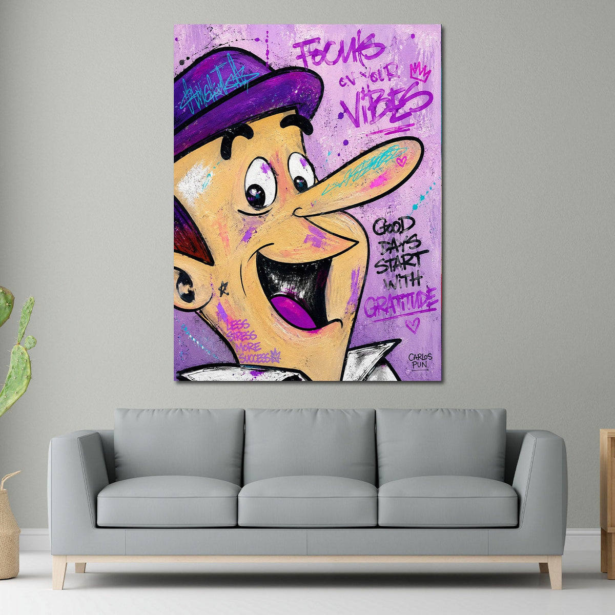 Comic Pop Art Wandbild im Hochformat an einer Wohnraumwand