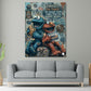 Buntes Graffiti Wandbild mit Comicfiguren über einem Sofa im Wohnraum