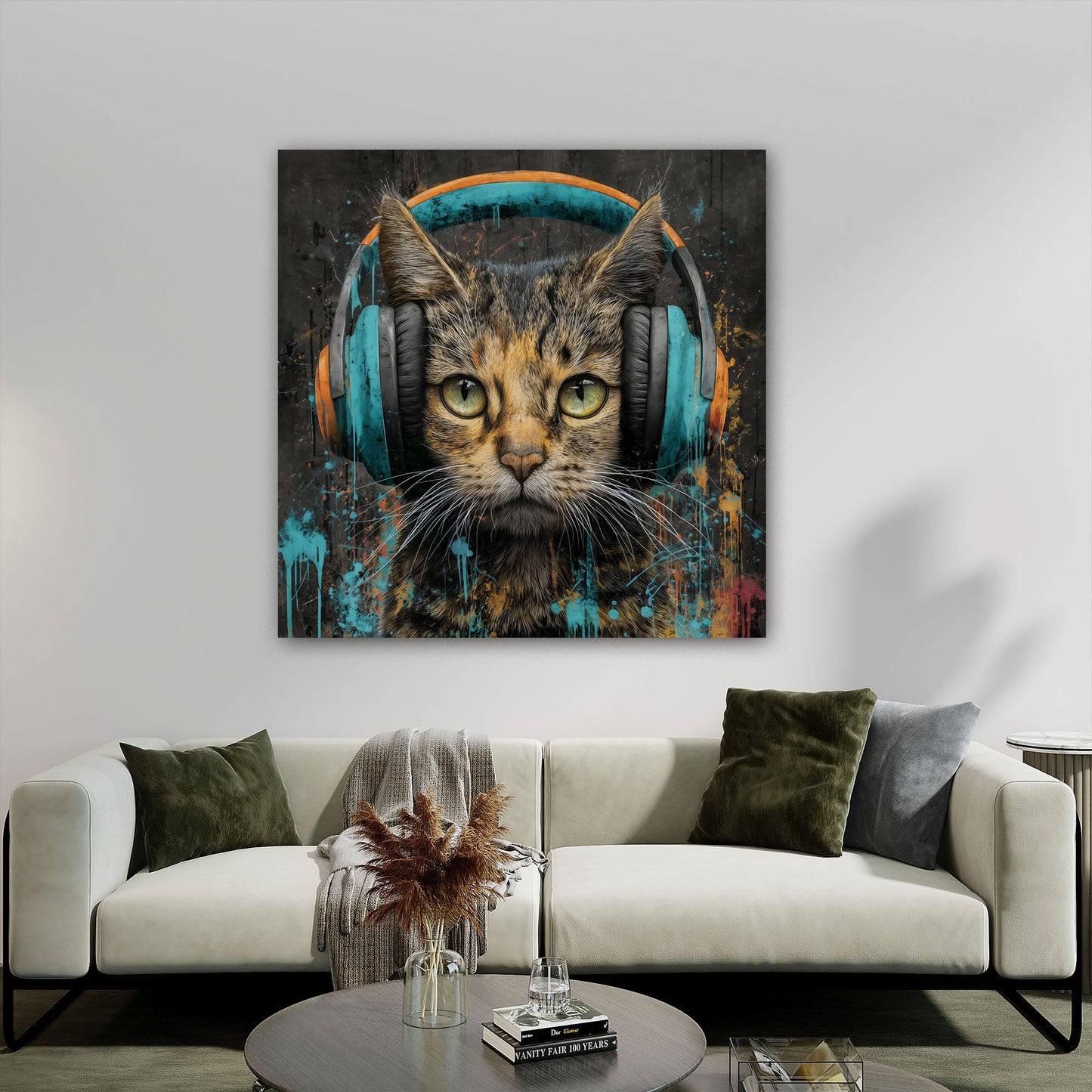 Coole Katze mit Musik-Graffiti in Pastelltönen Wandbild