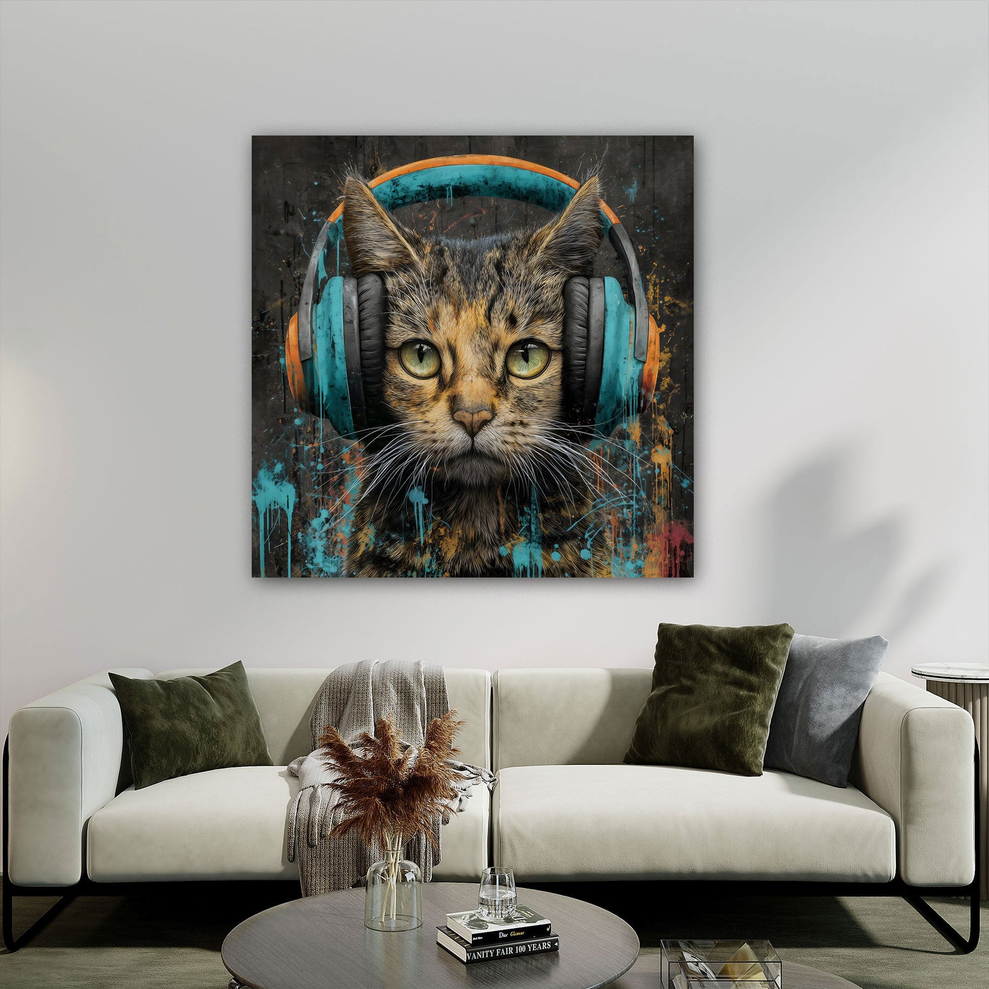 Coole Katze mit Musik-Graffiti in Pastelltönen Wandbild