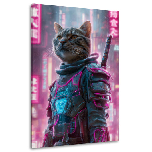 Cyberpunk Katze Samurai Neon futuristische Pop Art Wandbild