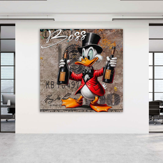 Dagobert Boss Pop Art mit Champagner Cartoon Wandbild