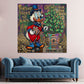 Dagobert Pop Art Wandbild quadratisch an einer Wohnraumwand