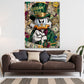 Comic Pop Art Wandbild mit Dagobert über einem Sofa im Wohnraum
