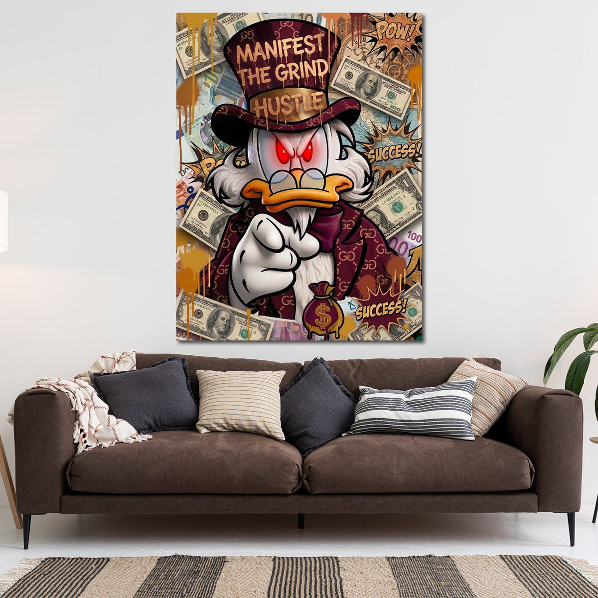 Dagobert Pop Art Wandbild im Hochformat an einer Wohnraumwand