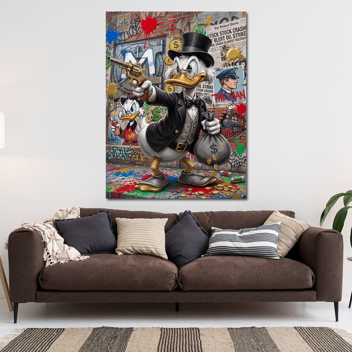 Dagobert Pop Art Wandbild im Hochformat an einer Wohnraumwand