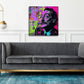 Dalí Porträt mit Schnurrbart in Neon Lila Pop Art Wandbild