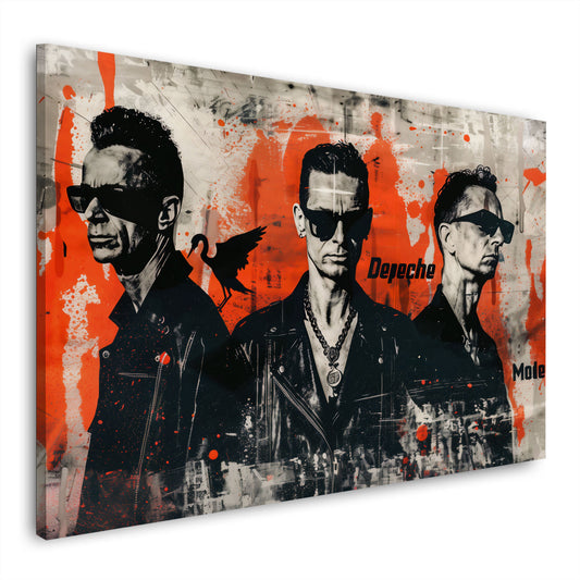 Depeche Mode Band Porträt schwarz orange Lederjacken Wandbild