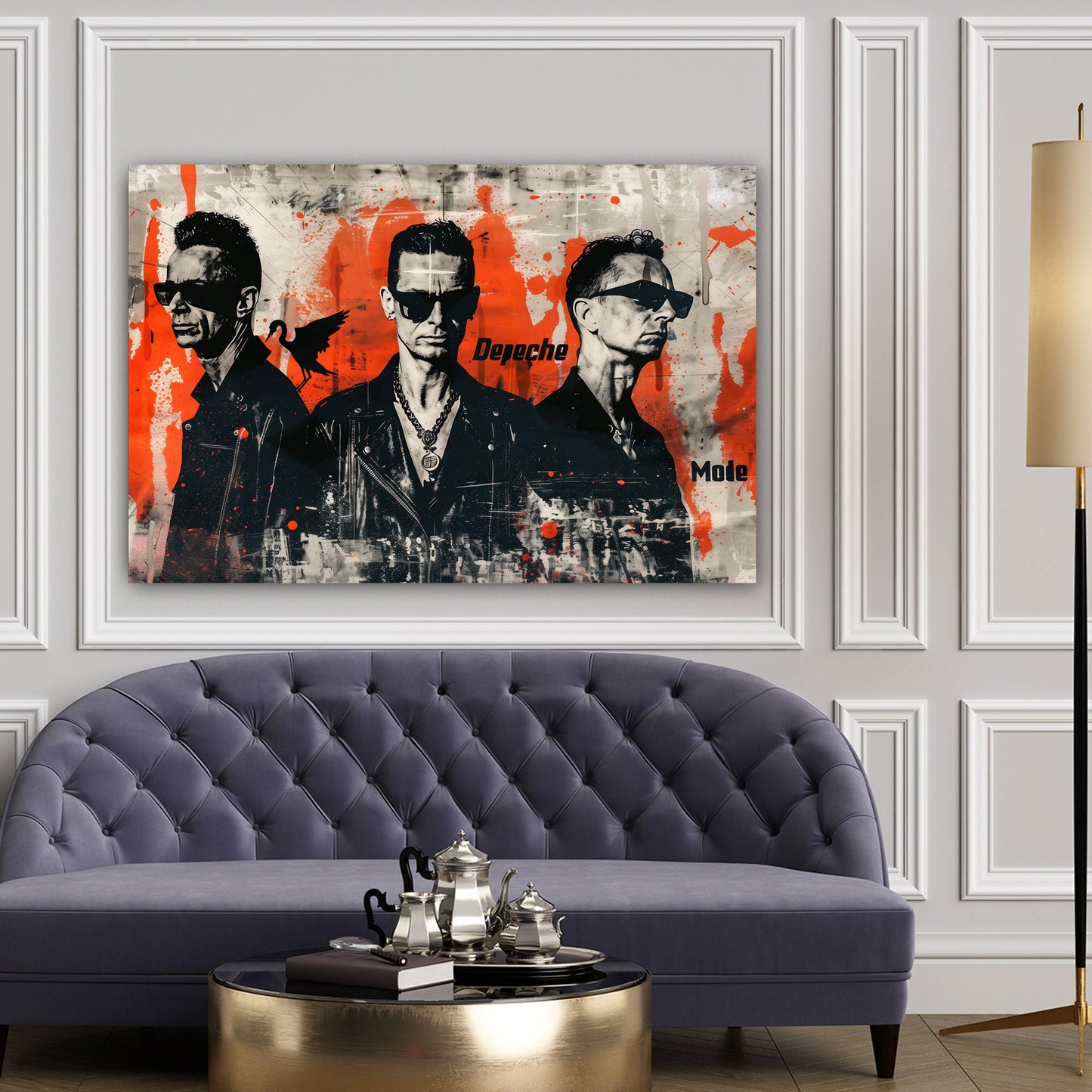 Depeche Mode Band Porträt schwarz orange Lederjacken Wandbild