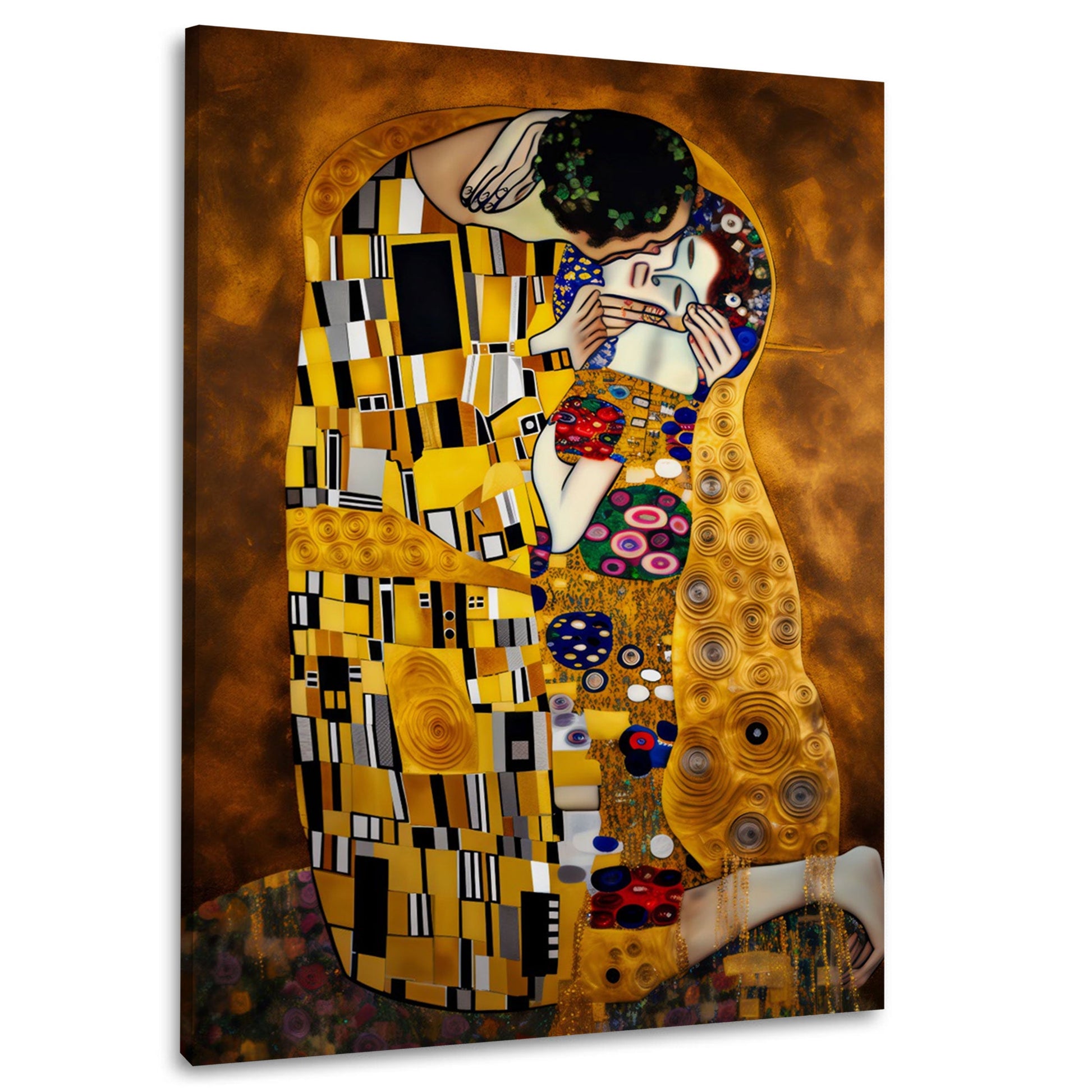 Der Kuss in goldener Ornamentkunst voller Liebe Wandbild