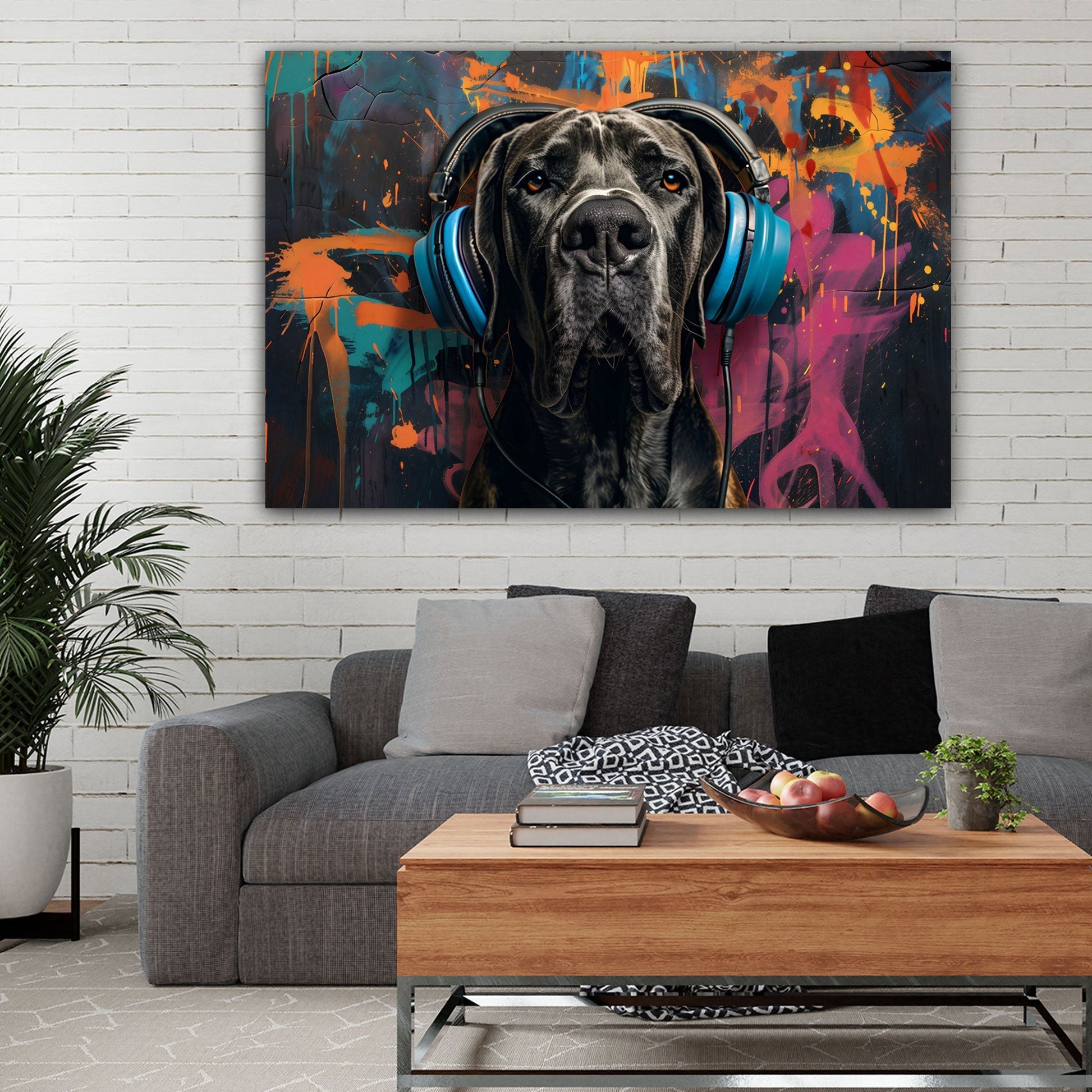Deutsche Dogge Graffiti Wandbild im Wohnzimmer