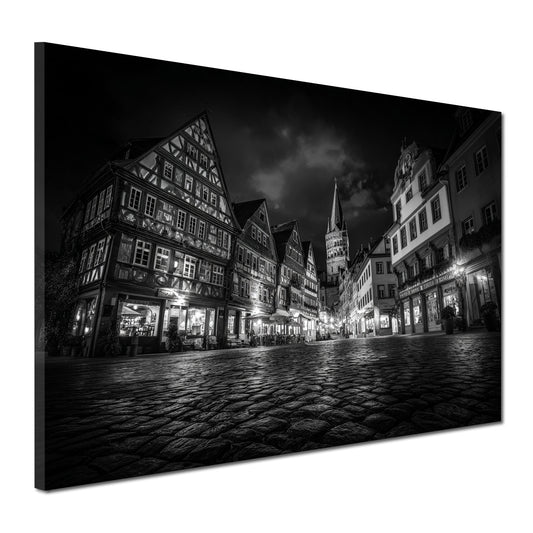 Dom & Altstadt Mainz schwarz weiß historische Fachwerkhäuser Wandbild