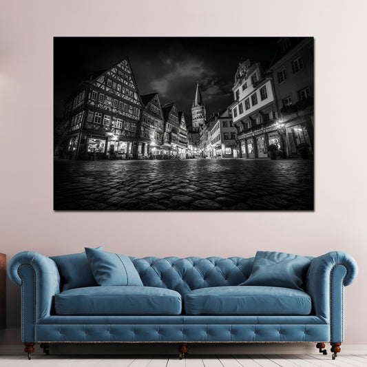 Dom & Altstadt Mainz schwarz weiß historische Fachwerkhäuser Wandbild