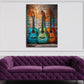 Drei bunte Gitarren an alter Backsteinwand Wandbild