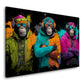 Drei coole Affen mit Kapuzen und Kopfhoerern Neon Wandbild