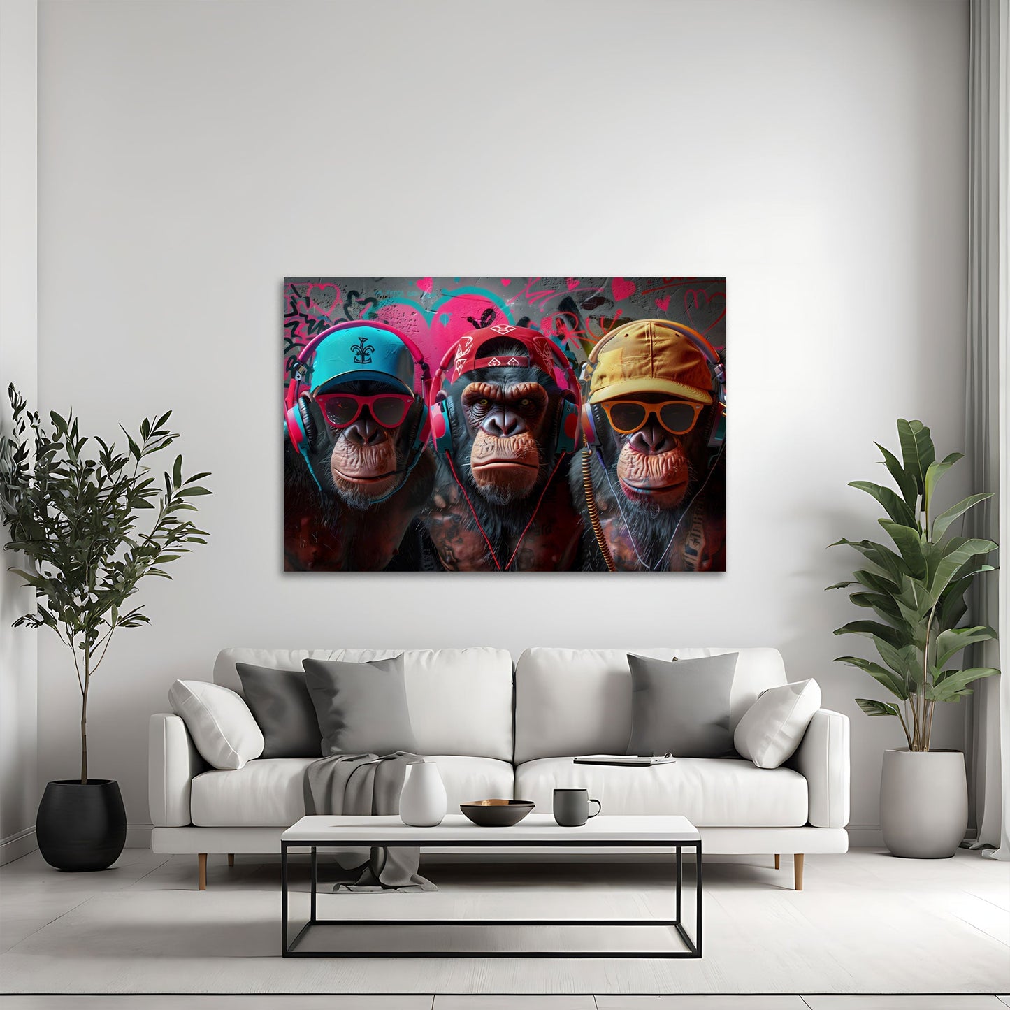 Drei coole Affen Panorama in Pastelltönen Wandbild