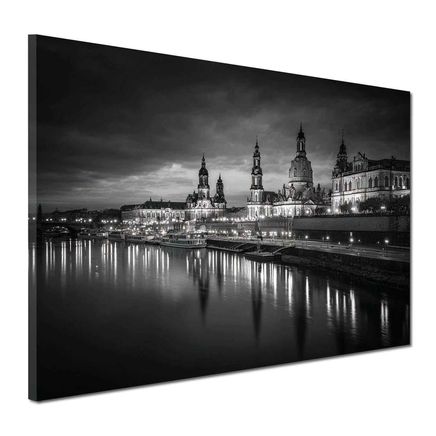 Dresdner Altstadt Elbufer Abendstimmung schwarz weiß Wandbild