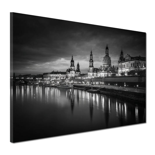 Dresdner Altstadt Elbufer Abendstimmung schwarz weiß Wandbild