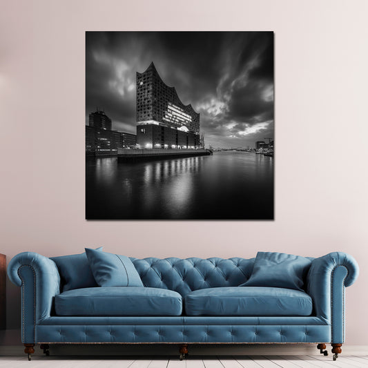 Elbphilharmonie Hamburg schwarz weiß Wahrzeichen Wandbild