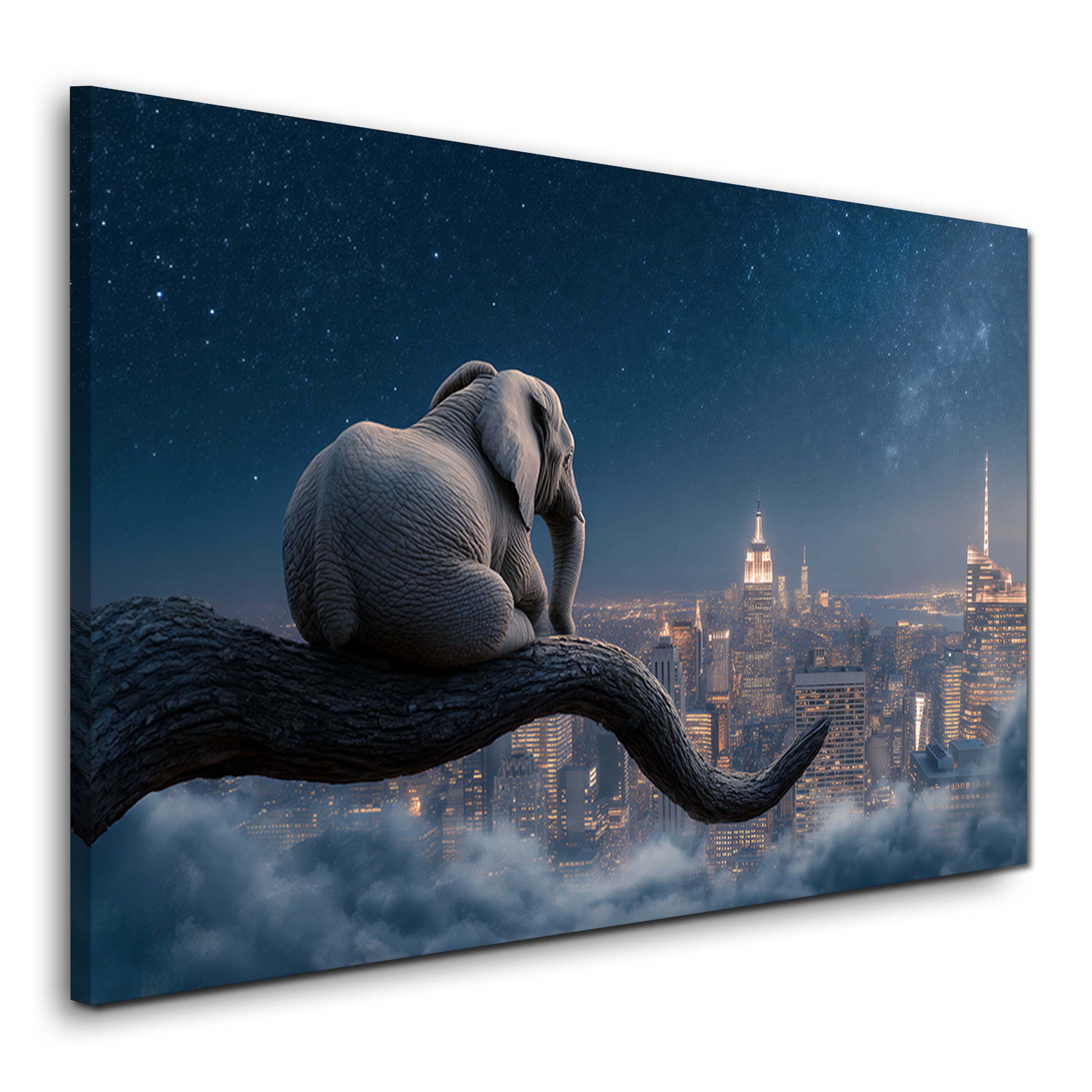 Elefant auf Ast über der Skyline von New York Wandbild