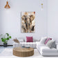 Elefanten Wandbild in Beige im Hochformat an einer Wohnraumwand