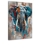 Elefant in Blau und Orange abstrakt gestaltet Wandbild im Hochformat