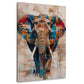 Elefant mit geometrischen Farbflächen modern Wandbild im Hochformat