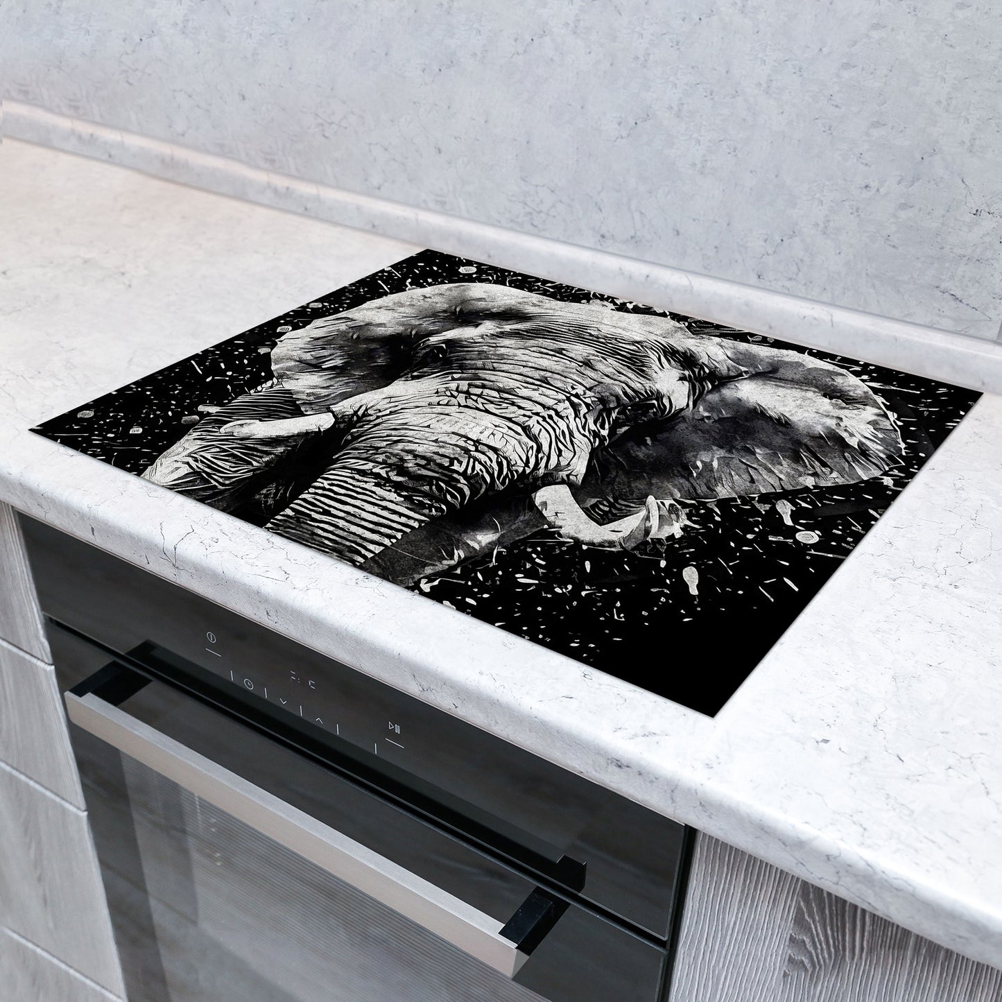 Elefant schwarz-weiß Herdabdeckplatte Induktionsschutz für Ceranfeld & Küche Deko