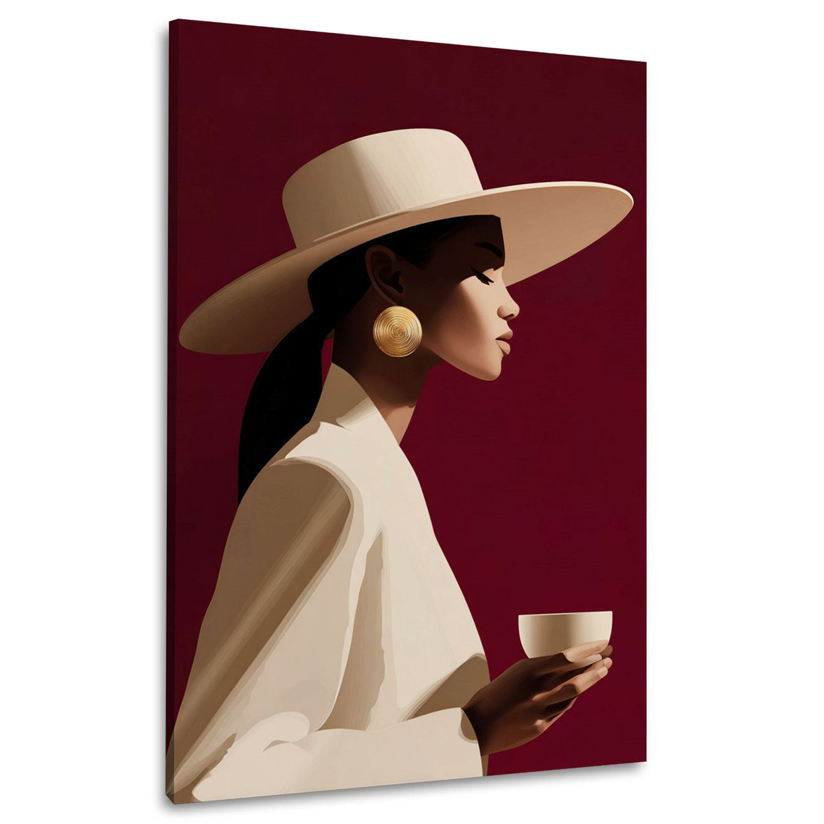 Elegante Frau mit Hut im minimalistischen Stil Wandbild im Hochformat