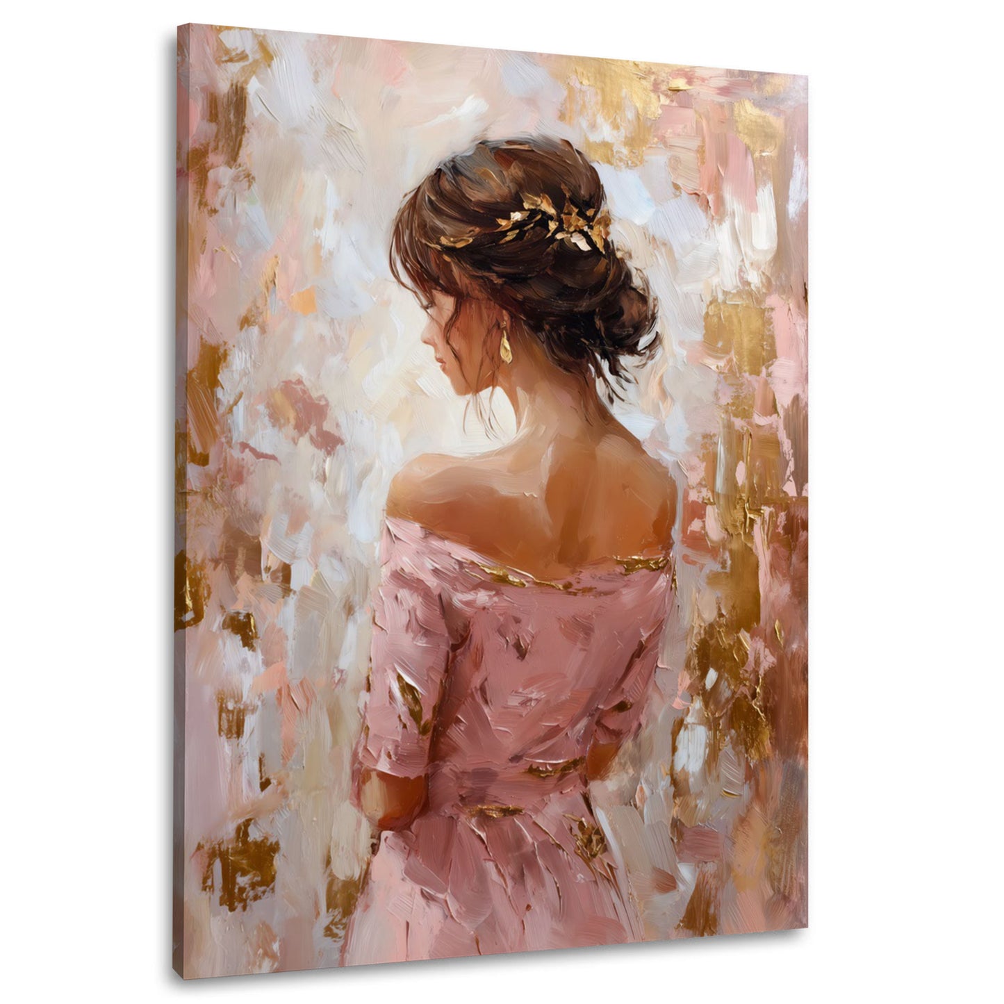 Elegante Frau Rückenansicht rosa Kleid Kunst Wandbild