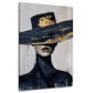 Elegante Frau schwarzer Hut Gold expressives Wandbild