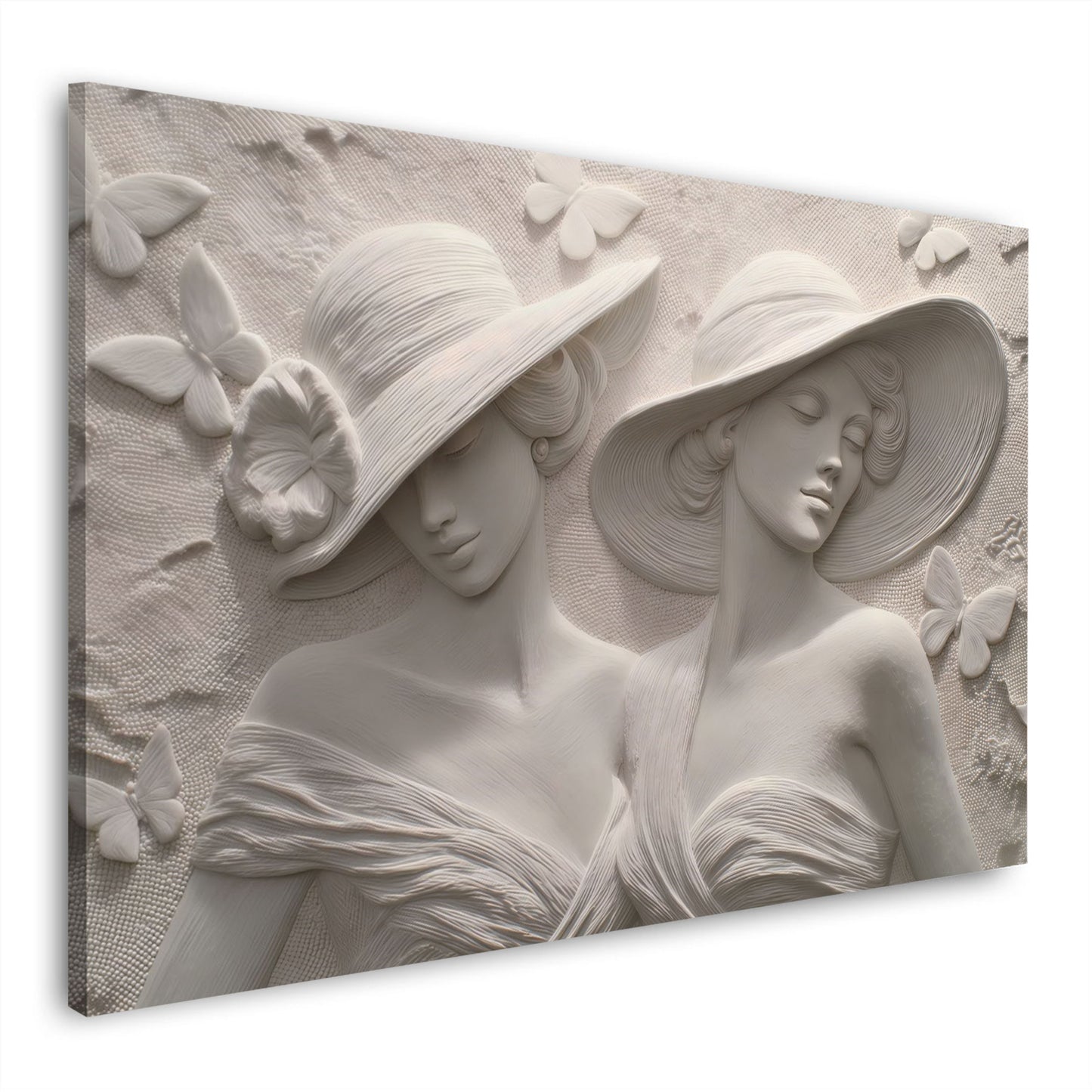 Elegante Frauen mit Hüten Schmetterlinge Relief Wandbild