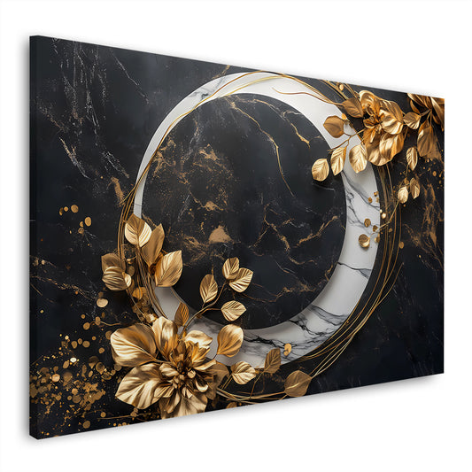 Elegante Marmoroptik mit goldenen Blüten Wandbild