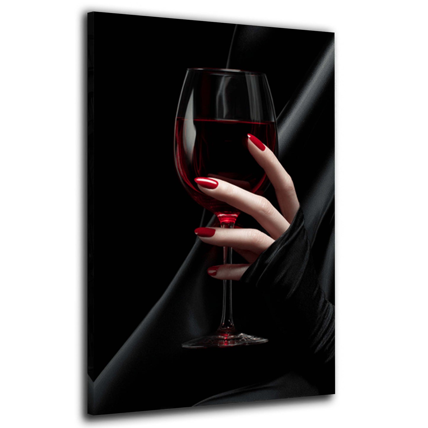 Eleganz mit Weinglas und roten Fingernägeln Wandbild