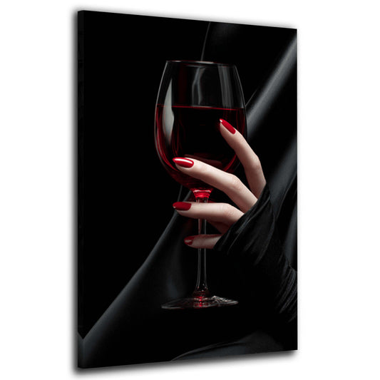 Eleganz mit Weinglas und roten Fingernägeln Wandbild
