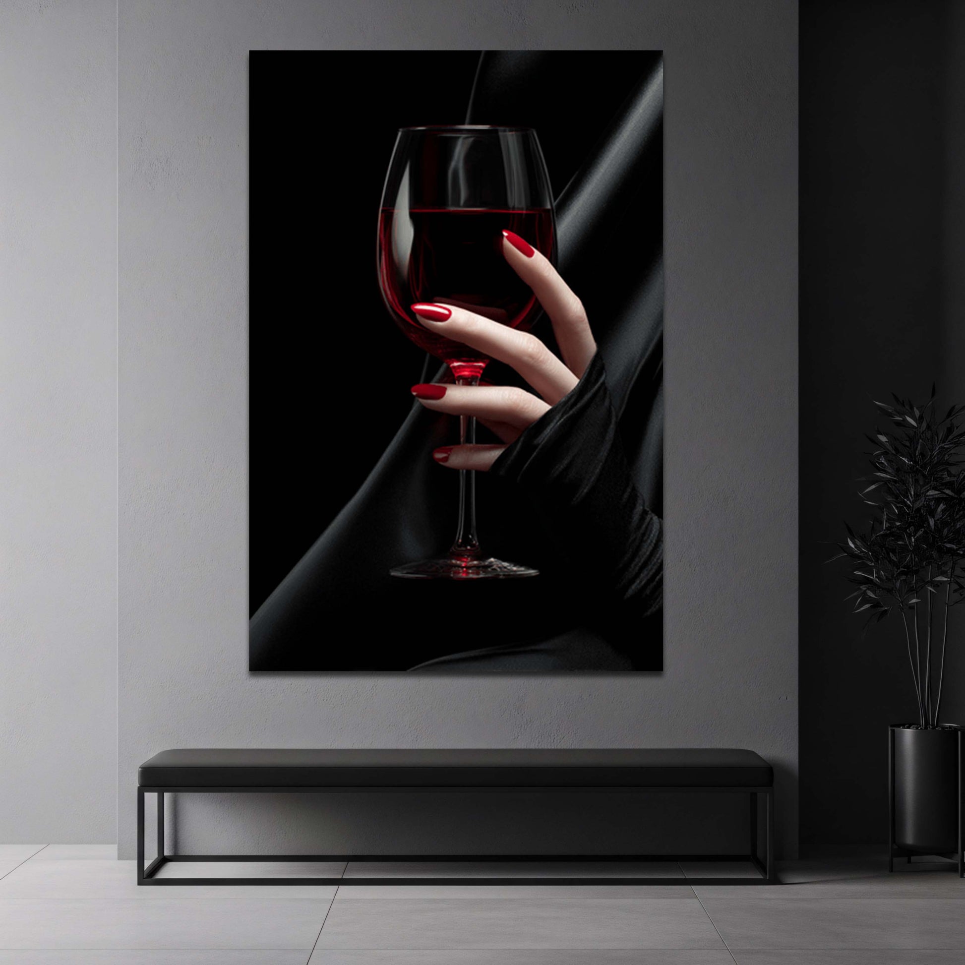 Eleganz mit Weinglas und roten Fingernägeln Wandbild