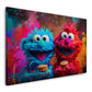 Elmo und Cookie mit Keksen vor bunter Graffiti Wand Wandbild