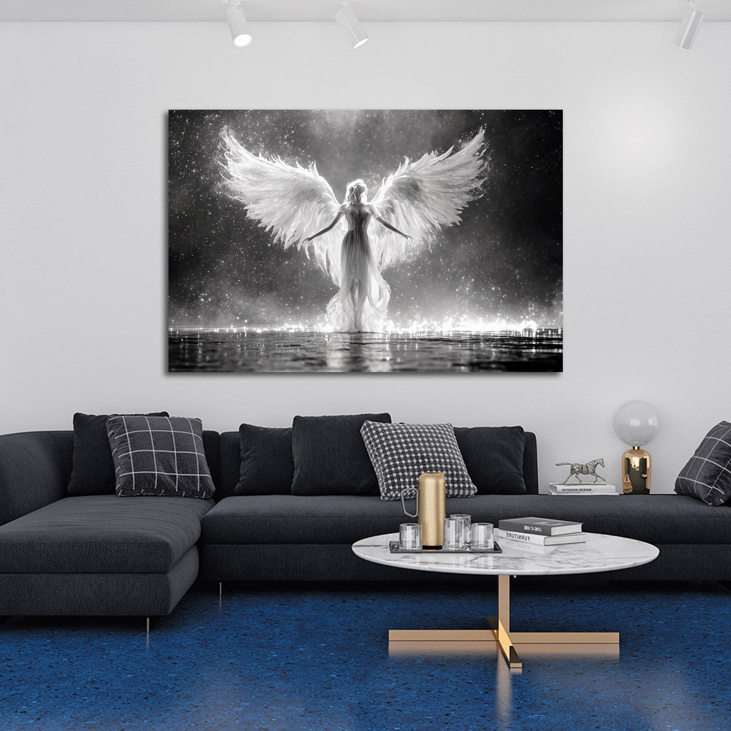 Engel Flügel Licht schwarz weiß Himmel mystisch Wandbild