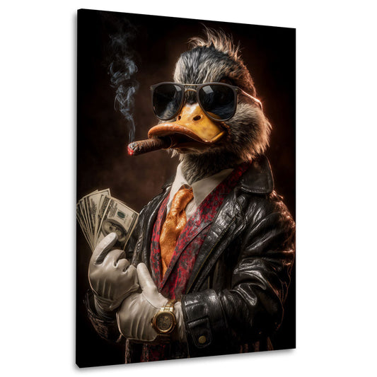 Ente im Anzug mit Geld und Erfolg im Luxus Wandbild