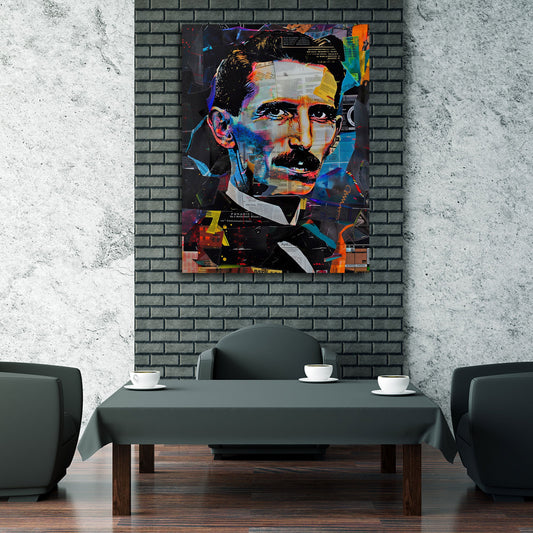 Pop Art Collage Wandbild über einem Sofa im Wohnraum
