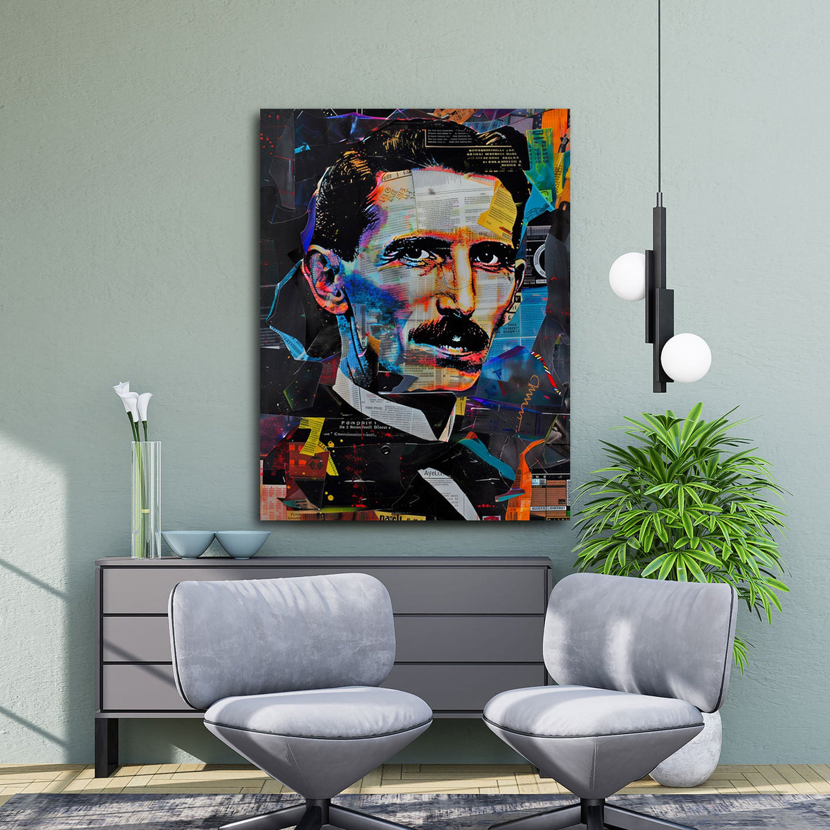 Pop Art Wandbild im Hochformat an einer Wohnraumwand