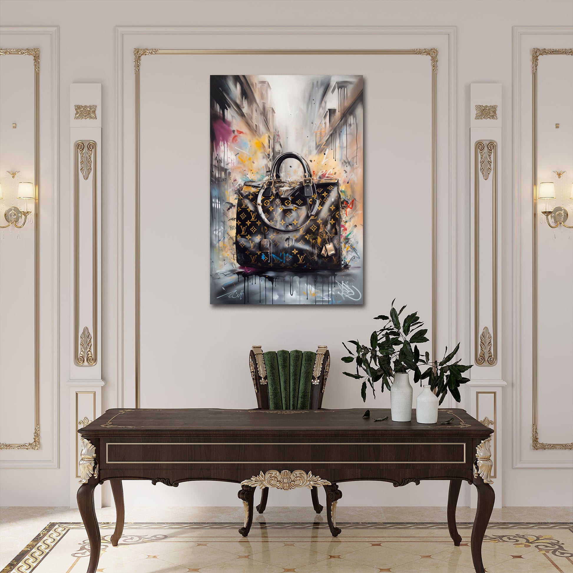 Exklusive Handtasche im modernen Graffiti Stil Wandbild