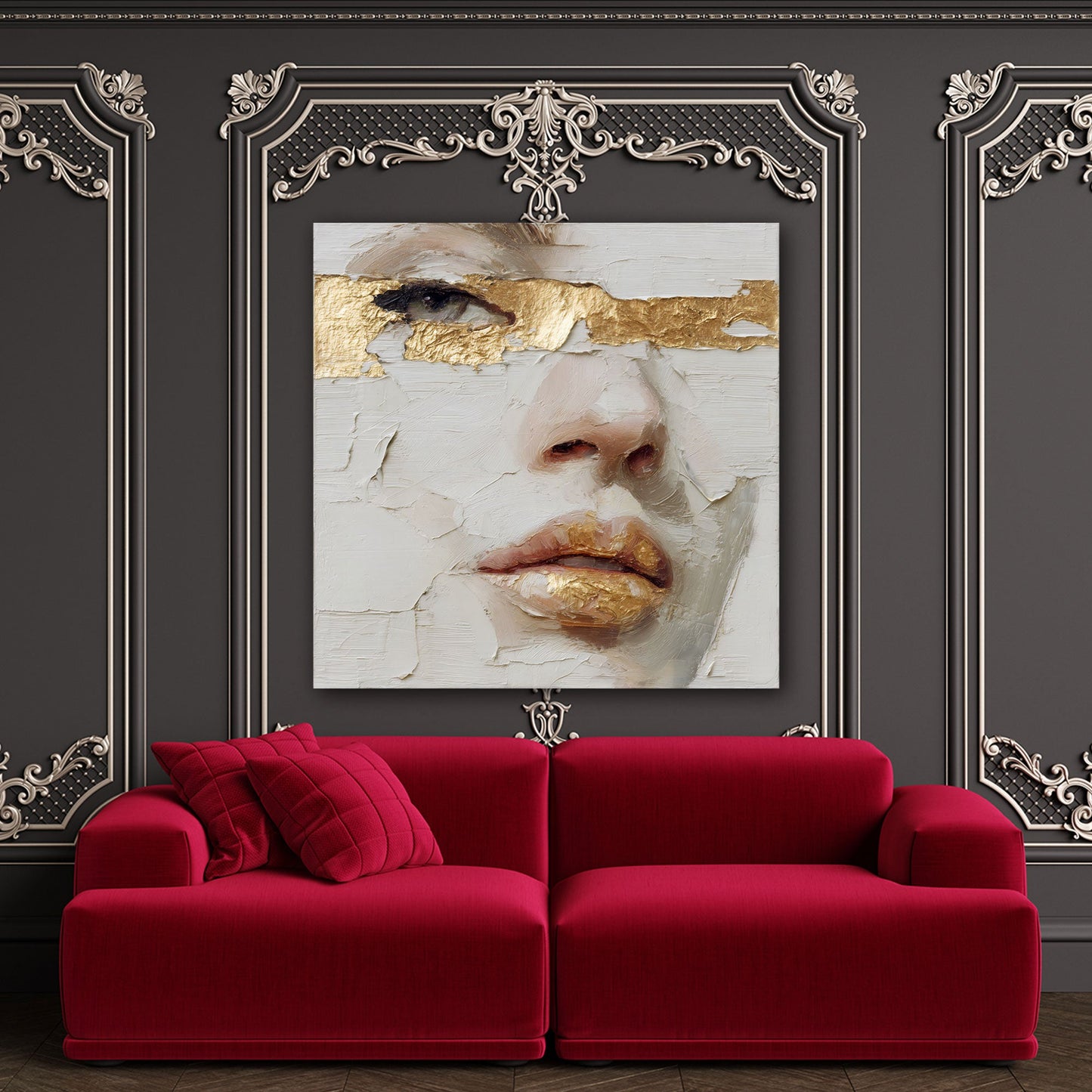 Face Art goldene Strukturmalerei in Aquarell Wandbild