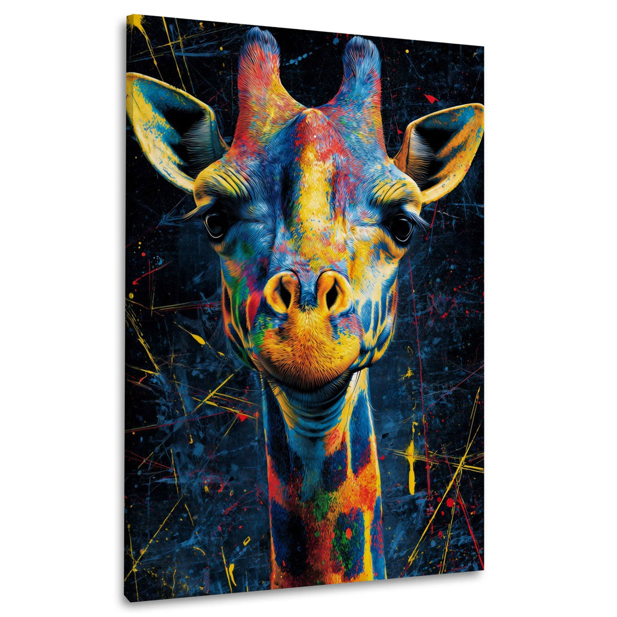 Farbenfrohe Giraffe im Pop Art Stil Wandbild im Hochformat