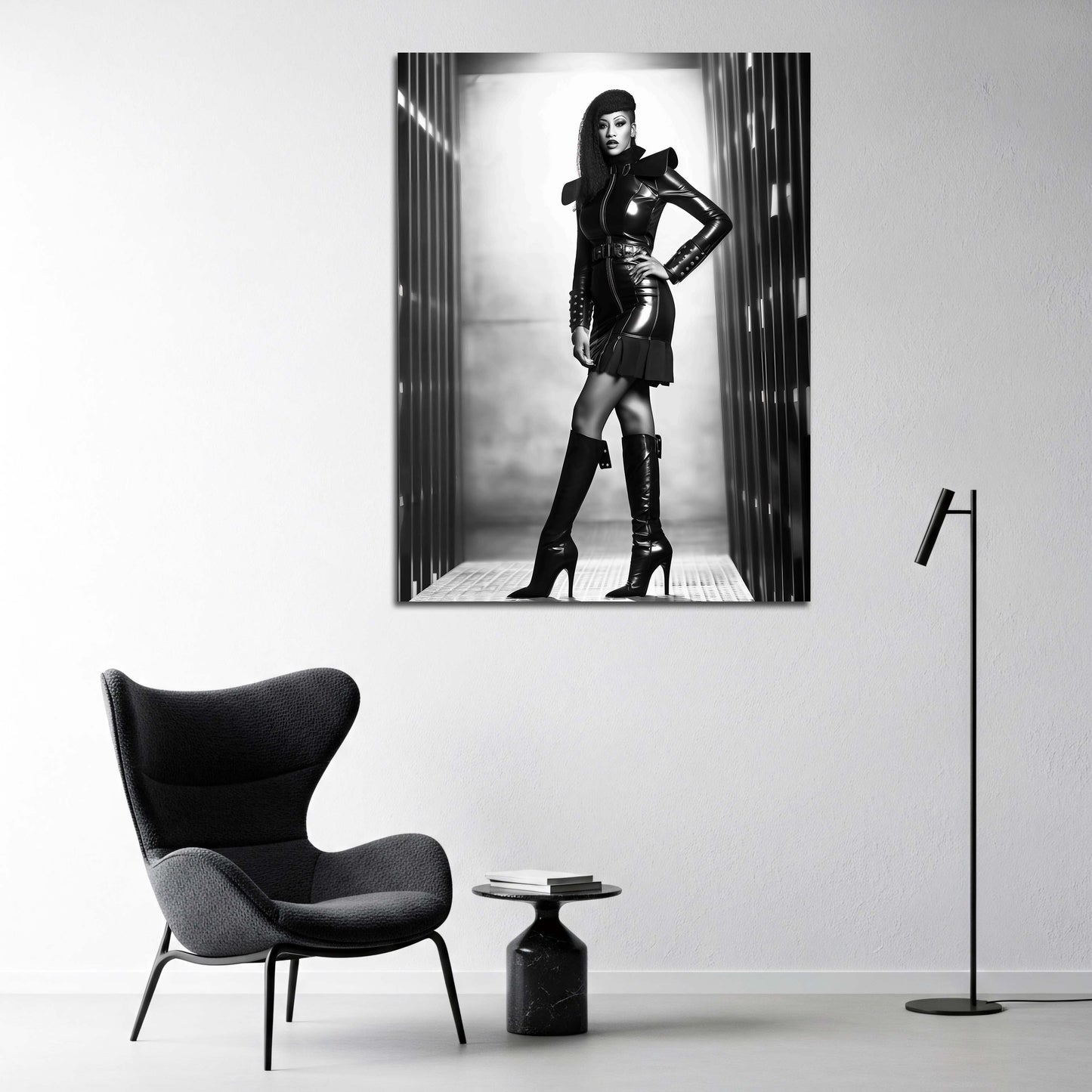 Fashion Fotografie Frau Latex Outfit schwarz weiß Wandbild