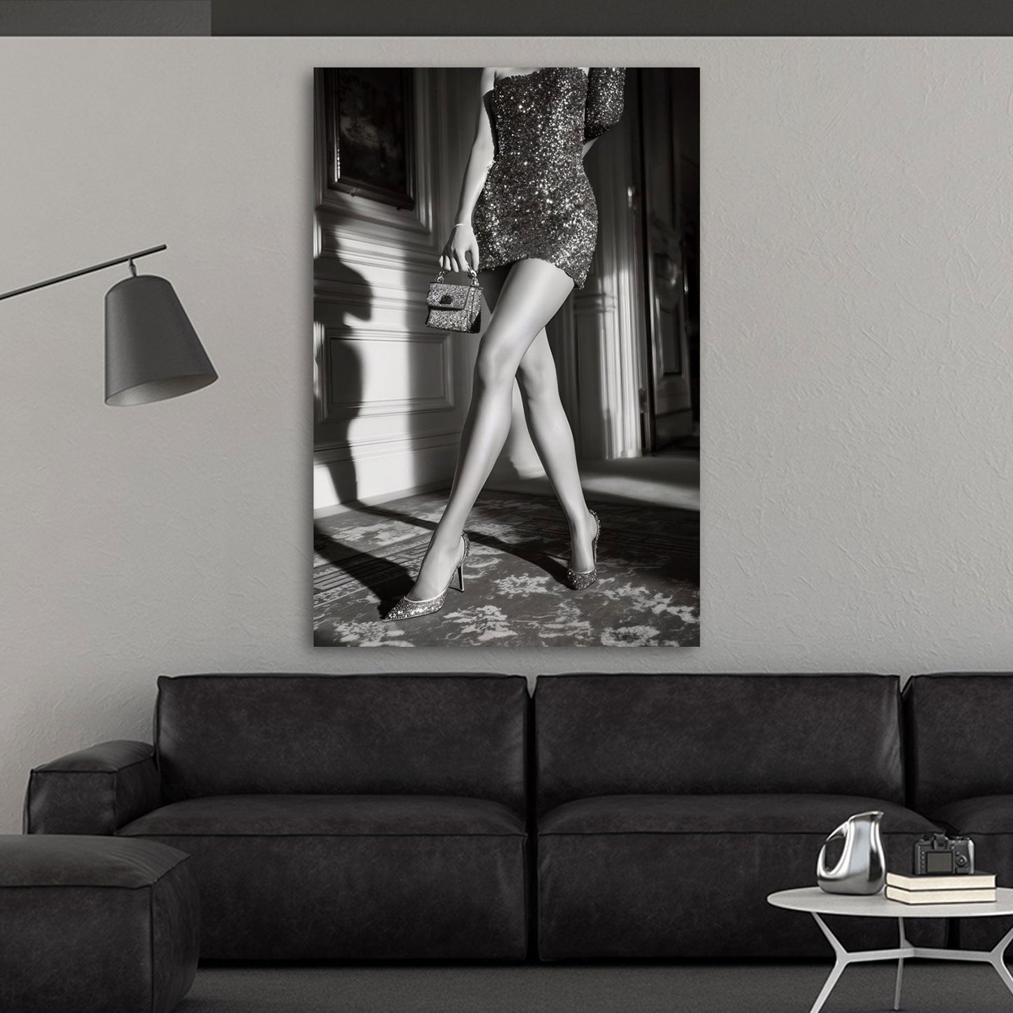 Fashion Frau mit Leopard in Schwarz-Weiß Wandbild