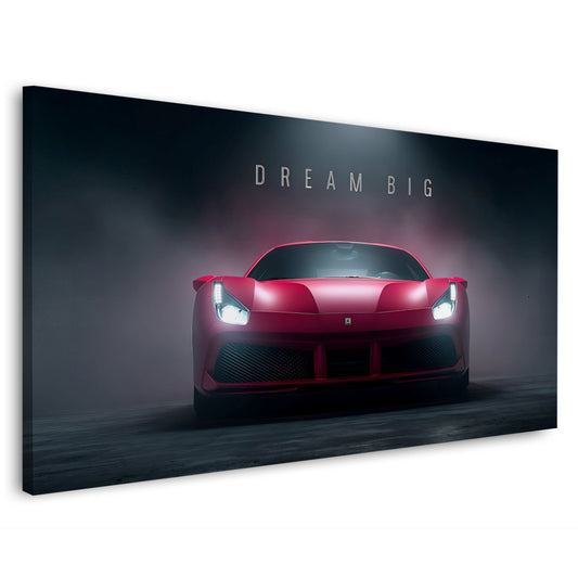 Ferrari Sportwagen in Rot Front mit Nebel Motivation Wandbild