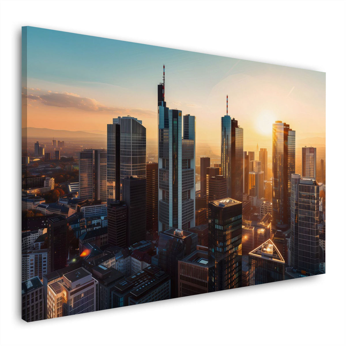 Frankfurt Skyline im goldenen Abendlicht Wandbild im Querformat