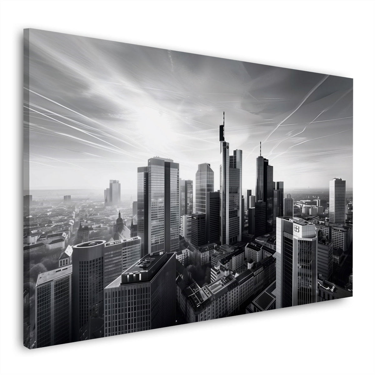Frankfurter Bankenviertel in Schwarz-Weiß Wandbild im Querformat